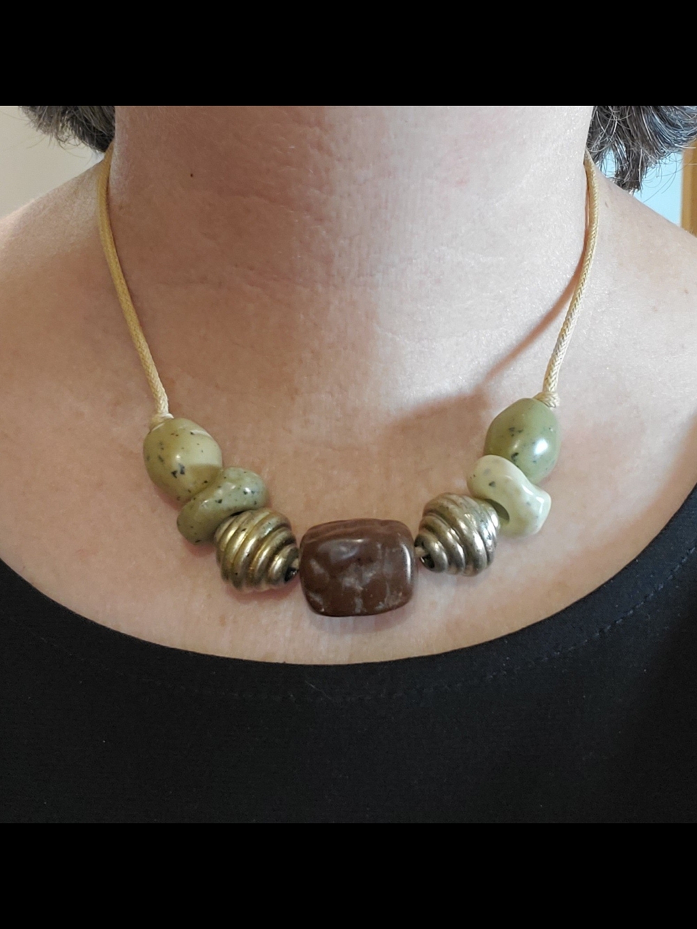 Chunky Green and Brown Bead Statement Necklace - Unbranded